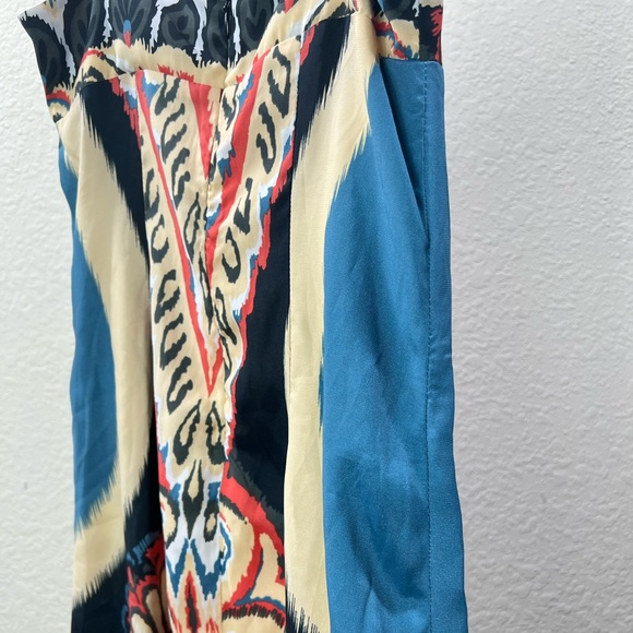 Aztec Floral Print Dress Summer Blue Spaghetti Strap Satin Silk Midi Tribal Gown - Picture 8 of 17